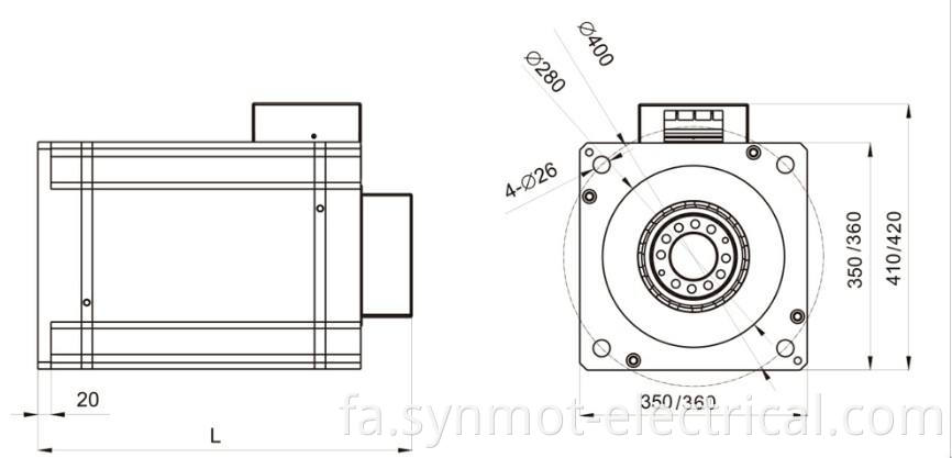 Synmot 59kw 1600nm 350rpm AC موتور سروو با ترمز 24V / 750W Servo با رمزگذار